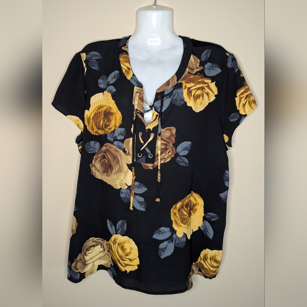 Maurice's Black Floral Shirt